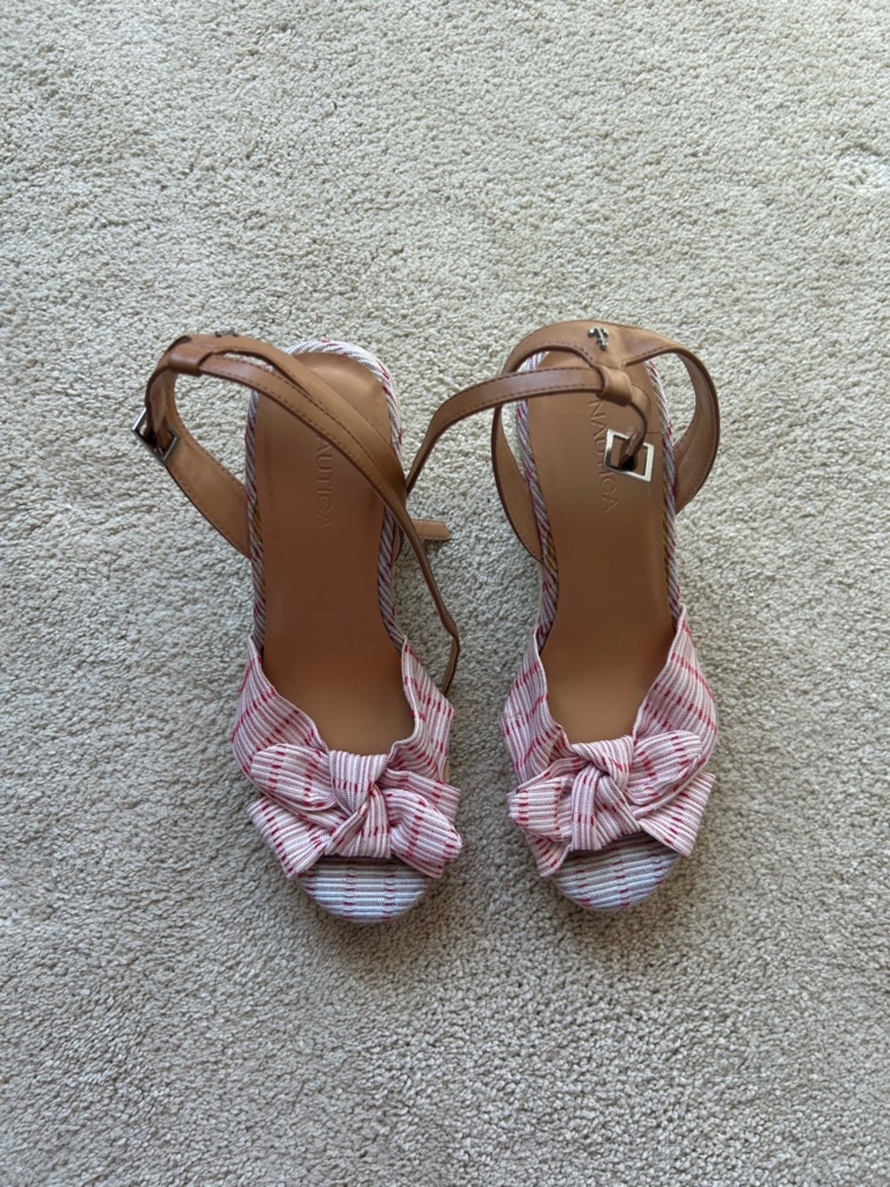 Nautica Pink & White Striped Knot Front Heels